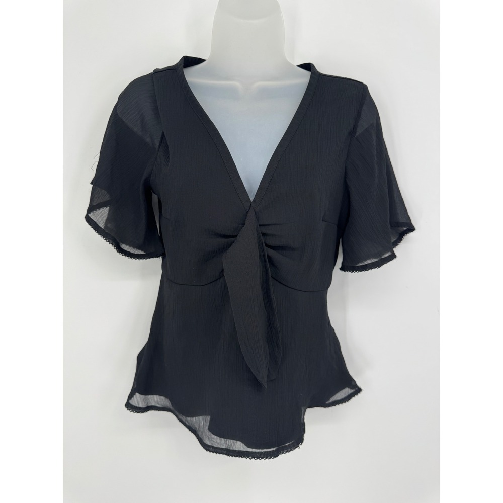 Abercrombie & Fitch Shirt V-Neck Tie Front Women M Peplum Chiffon Y2K Romantic